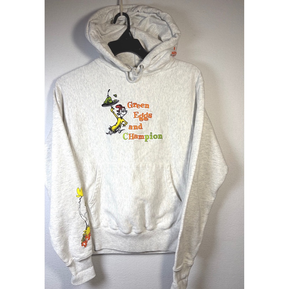 Champion Hoodie Mens Small Grey Excellent Dr Seuss Green Eggs Reverse Weave